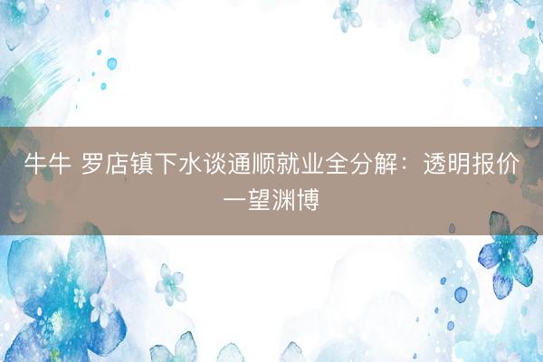 牛牛 罗店镇下水谈通顺就业全分解：透明报价一望渊博